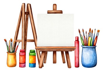 Blank Canvas and Art Supplies on Studio Table for Creative Projects