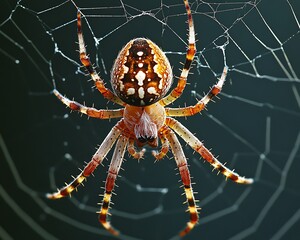 Obraz premium Detailed image shows an orb weaver spider in its spiderweb