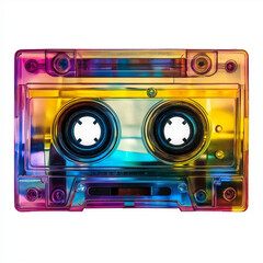 Retro pop art digital collage retro layered. Vintage visual. Colorful graphic media. Clip art. Isolated on white background. Retro cassette tape clipart for music-themed projects and designs.