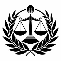 Legal symbol, scales of justice, laurel wreath 