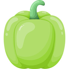 Green Bell pepper illustration with leaf on white background