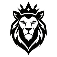 Obraz premium Lion head, stylized, black and white, crown, regal, majestic logo 