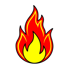 Cartoon Fire Flame Illustration With Yellow Border On A Black Background