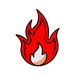 Cartoon Fire Flame With Black Outline On Dark Background Illustration Image