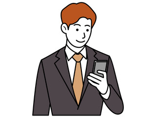 スマホを見るスーツの男性。その2