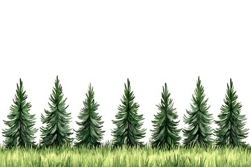 Fototapeta premium Green Pine Trees Against White Background for Design and Art
