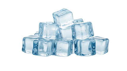 Obraz premium Stack of Clear Ice Cubes with Water Droplets Isolated on transparent Background