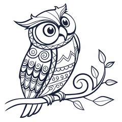 Zen tangle cartoon eagle owl design, intricate and stylized, isolated on white background