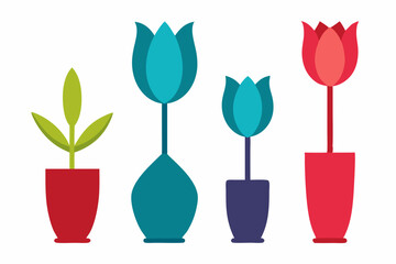 set of tulip vase silhouette vector illustration