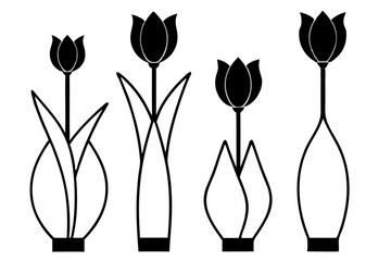 set of tulip vase silhouette vector illustration