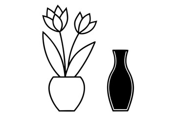 tulip vase silhouette vector illustration