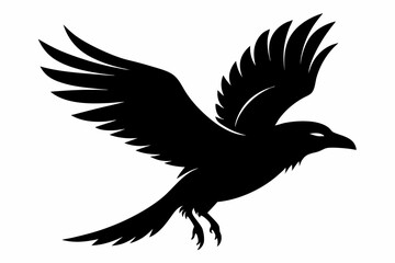 raven flying silhouette vector line art illustration