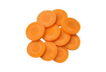 Carrot round slices Classic coin-shaped carrot pieces isolated on a white transparent background in high-quality PNG cutout format for versatile use