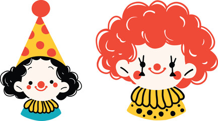 Cartoon Clown Characters with Colorful Hair and Fun Accessories