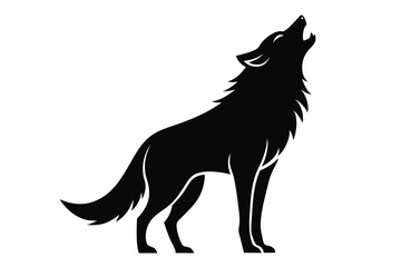 wolf howling silhouette vector line art illustration