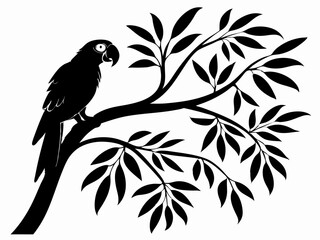 parrot with tree brunch silhouette vector
