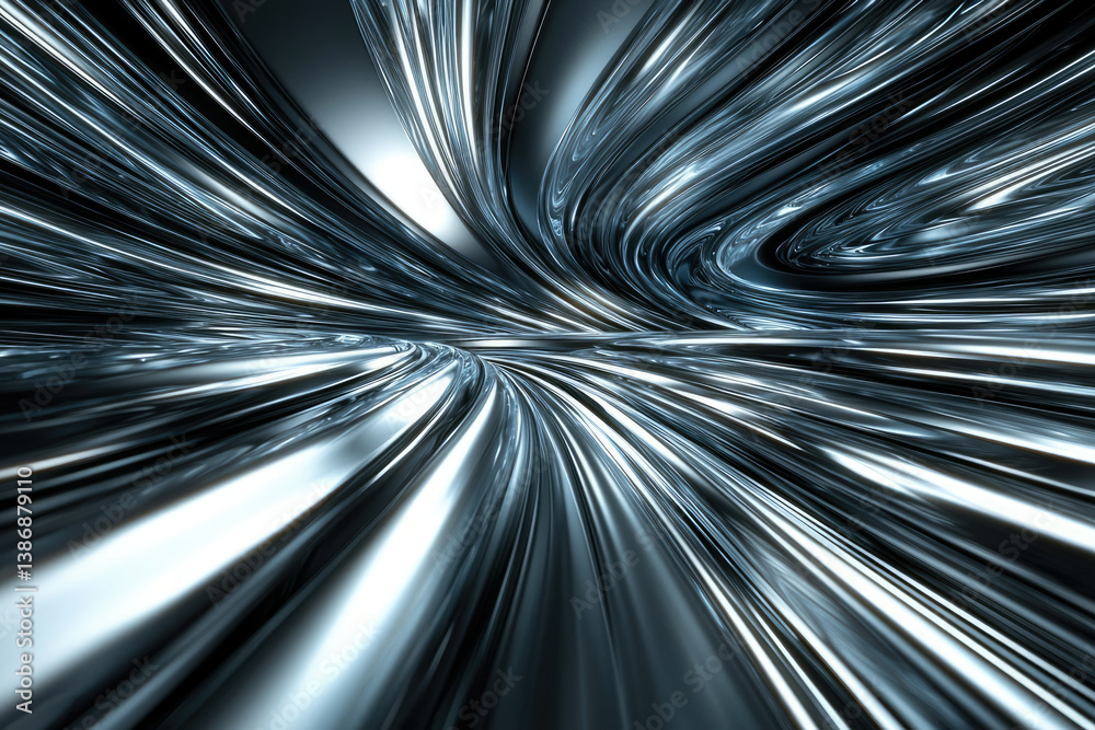 Aufkleber Abstract metallic swirl, dynamic lines converging into a futuristic tunnel.