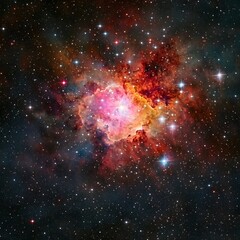 Fototapeta premium Vibrant cosmic nebula illuminating the dark sky with colorful gas clouds and stars in the distance