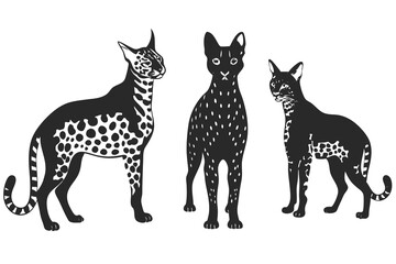 set of Serval Cat silhouette vector illustration