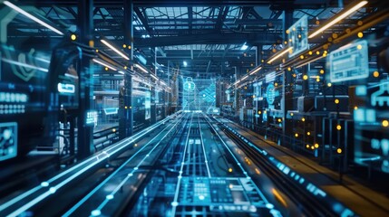 Fototapeta premium A futuristic industrial space with a blue and white color scheme
