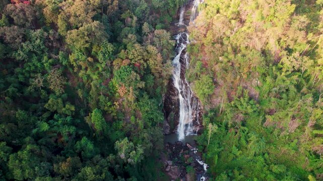 Mae Tia waterfall beauty of the streams flows gently waterfall in Orb Luang national park, Chom Thong, Chiang Mai, Thailand.