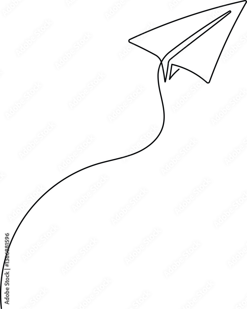 Wall mural continuous single line drawing of editable line paper plane isolated on white background