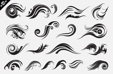 Fototapeta premium water wave icon silhouette vector set. vector design of various simple black silhouette water wave icons, isolated on a white background. Bold shapes, hand-drawn elements