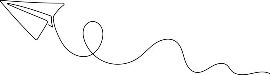 Continuous Single Line Drawing of Editable Line Paper Plane Isolated on White Background
