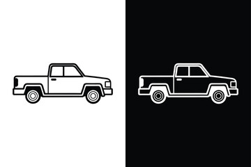 Fototapeta premium Pickup Truck Line Art Icon. Black and White Vector Illustration for Web & Design Use