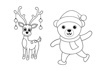 Set of Christmas Animals  coloring book