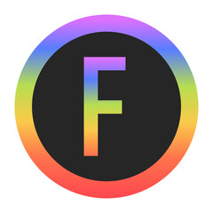 Fototapeta premium Modern Capital Letter F logo with a colorful rainbow gradient and circular border. Dark background enhances contrast, perfect for tech, branding, or creative design.