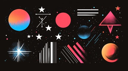 Vibrant Geometric Universe: A Retro-Inspired Cosmic Design Composition