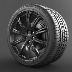 Obraz premium Vector car wheel isolated on white background front and side view. Realistic 3d icon of modern black rubber tire with steel disk for automobile service, sport rally advertising