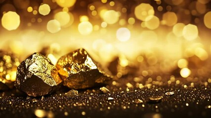 Shimmering gold nuggets scattered on a dark surface creating a luxurious atmosphere - Powered by Adobe