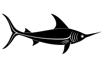Fototapeta premium Black and White Swordfish Silhouette Icon with Minimalist Design, swordfish silhouette, black white, minimalist design, swordfish icon, swordfish graphic, swordfish illustration, swordfish clipart
