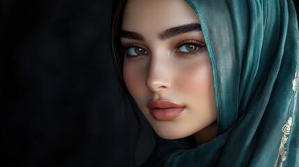Naklejka premium Portrait of a Young Woman with Headscarf