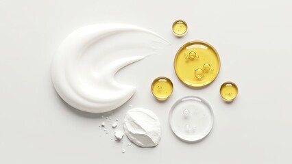 Minimalist skincare composition with cream, oil and powder elements