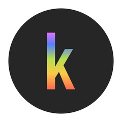 Simple Lowercase Letter k logo with a vertical rainbow gradient on a black circle. Clean, bold, and ideal for app icons, branding, or minimalist graphic elements.
