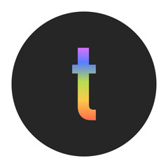 Obraz premium Simple Lowercase Letter t logo with a vertical rainbow gradient on a black circle. Clean, bold, and ideal for app icons, branding, or minimalist graphic elements.