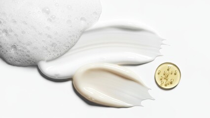 Foamy skincare texture with serum and cream smear