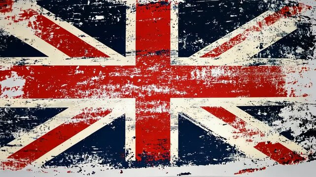 Vintage design of a distressed British flag showcasing elements of nationalism and heritage in a bold artistic style