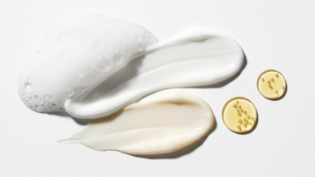 Minimal skincare foam cream and serum drop texture