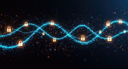Padlocks on Glowing Network Lines Cybersecurity and Data Protection Concept