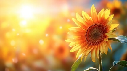 Naklejka premium Sunflower in a Golden Field