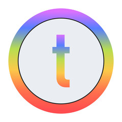 Creative Lowercase Letter t symbol with rainbow gradient and dual circular design. Light gray background gives it a bright, modern, and professional appearance.