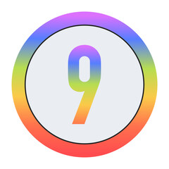 Creative Number 9 symbol with rainbow gradient and dual circular design. Light gray background gives it a bright, modern, and professional appearance.