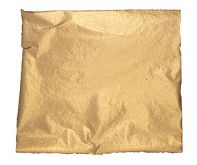 Gold square frame with crumpled foil texture and polished surface. Wrinkled metallic paper with...
