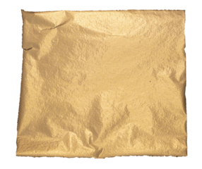 Gold square frame with crumpled foil texture and polished surface. Wrinkled metallic paper with gloss, gradient color, and glistering effect. Isolated on white background..