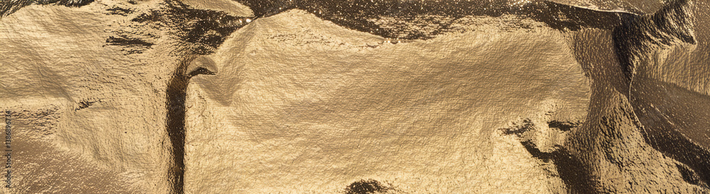 Poster golden metallic foil texture with a crumpled, reflective surface. sleek, luxurious pattern with a gl