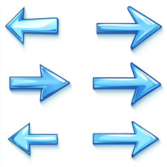 Realistic 3D set of blue arrow cursors isolated on transparent background. Vector illustration of glossy direction pointer top, side view, computer mouse sign to click buttons, website design element